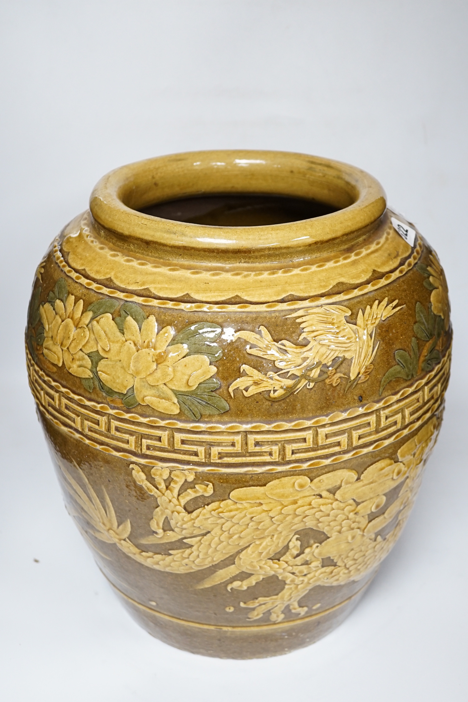 A large Chinese brown glazed stoneware vase, 38cm